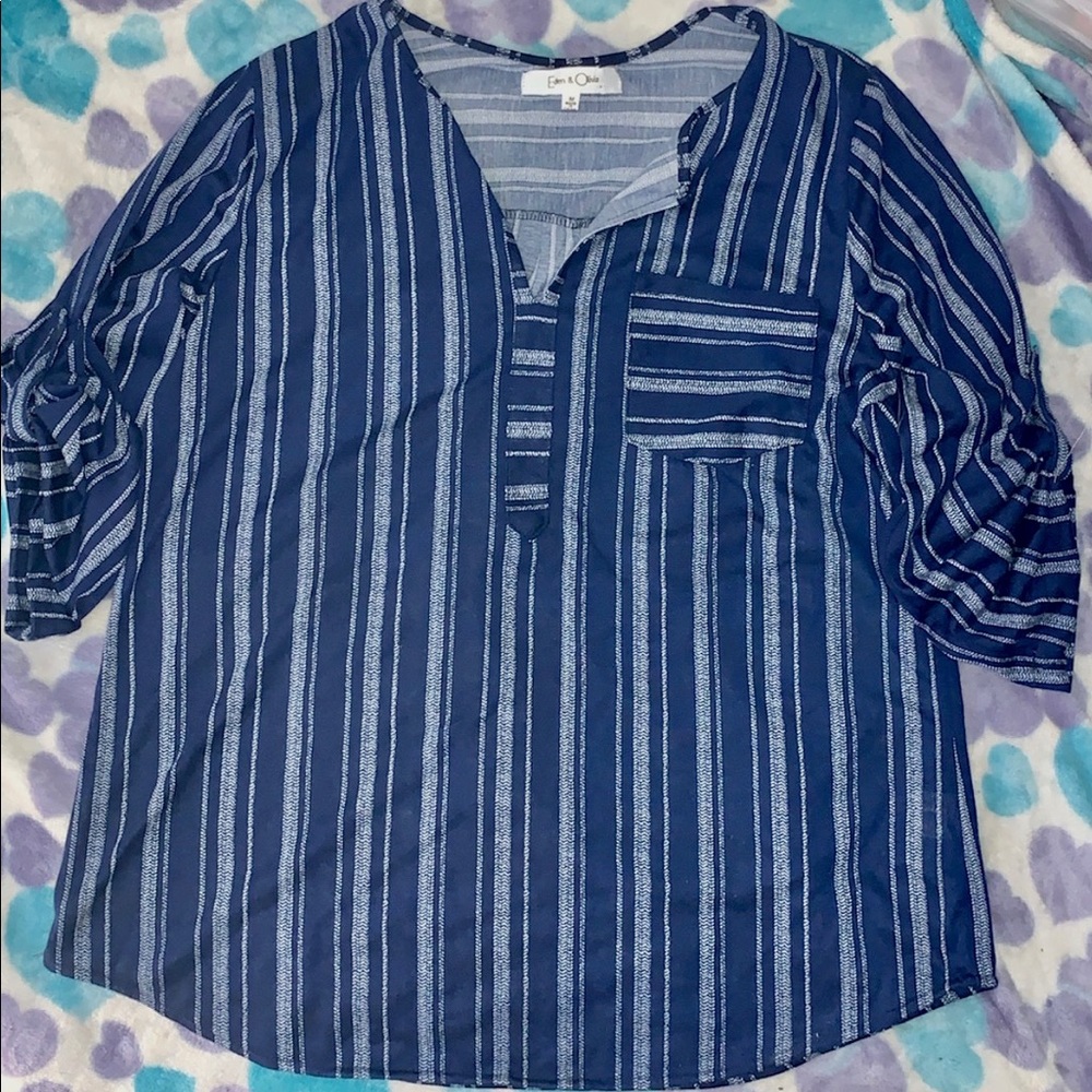 New Navy Blue/White Striped Blouse